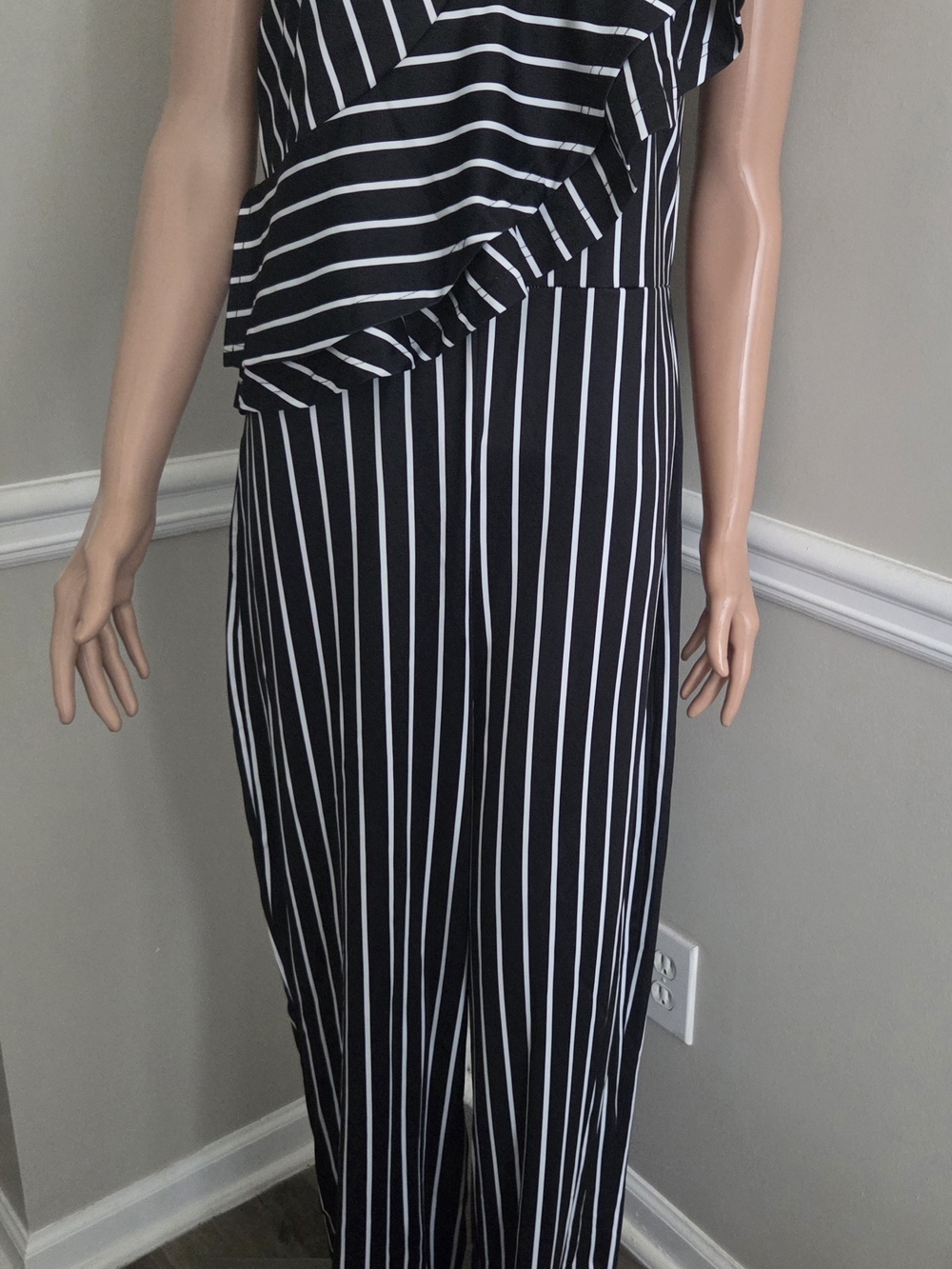 Black & White Vertical Stripe Wide-Leg Jumpsuit